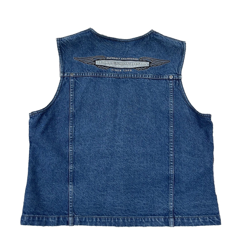 Vintage Harley Davidson Motorcycle Vest L Trucker Denim Jean Sleeveless Jacket - Picture 8 of 10